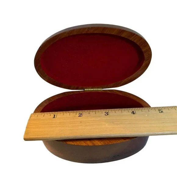 Vintage Mother of Pearl Fish Hinged Oval Brown Wooden Jewelry Trinket Box - Picture 5 of 6